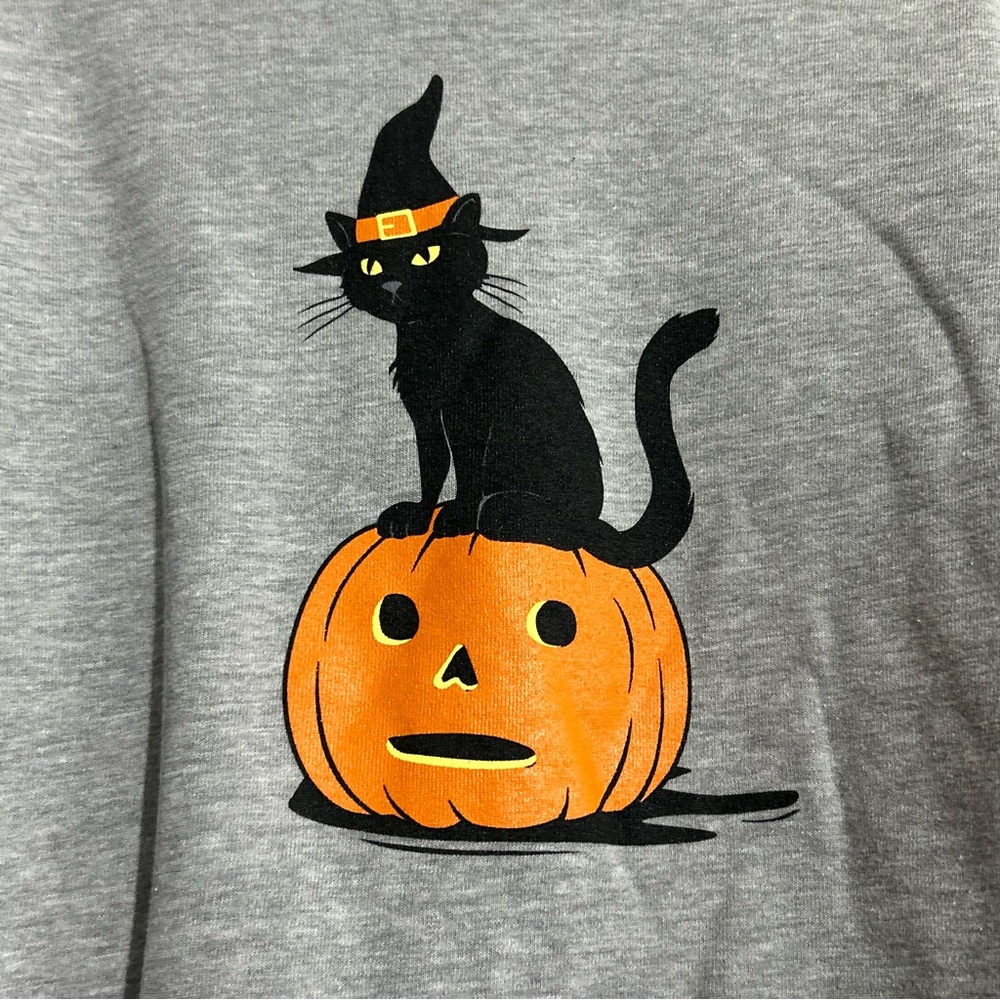 Kiel James Patrick Cat-O-Lantern Pumpkin Halloween Spooky Sweatshirt Grey Medium - Picture 2 of 8